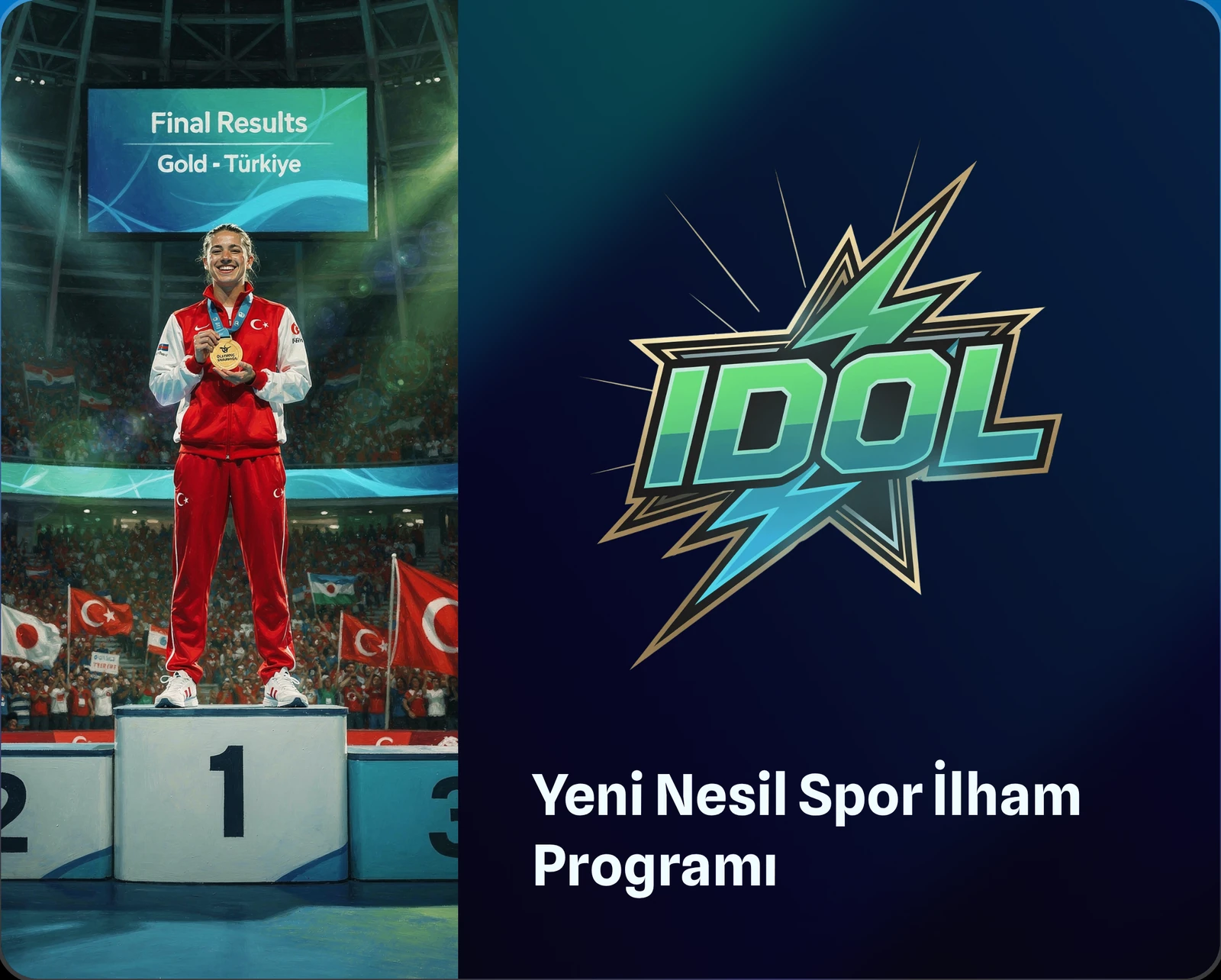 IDOL özgün program tasarımı: sporcu görseli ve IDOL amblemi